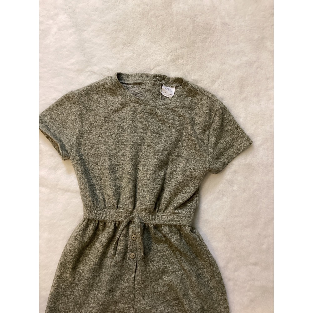 ZARA Kids Girls Knit Jumpsuit Wide Leg Grey Elastic Waist Belted Button‎ - Picture 3 of 7